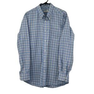 Oliver Ridley Shirt‎ Mens Large Button Up Long Sleeves Blue Plaid Cotton Preppy